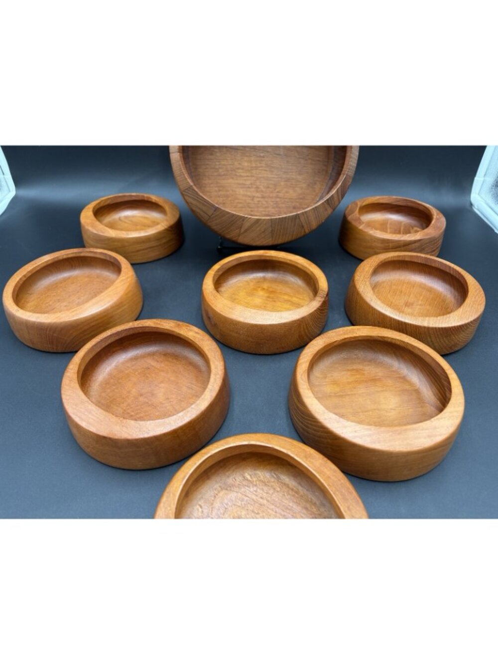 Vtg Dansk Teak Wood Salad Bowls Serving Set of 9 Mid Century Modern Danish EUC - Picture 5 of 16